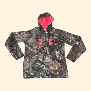 Under Armour Realtree Xtra Camo Hoodie Pink Logo Womens SMALL SM/P Pullover